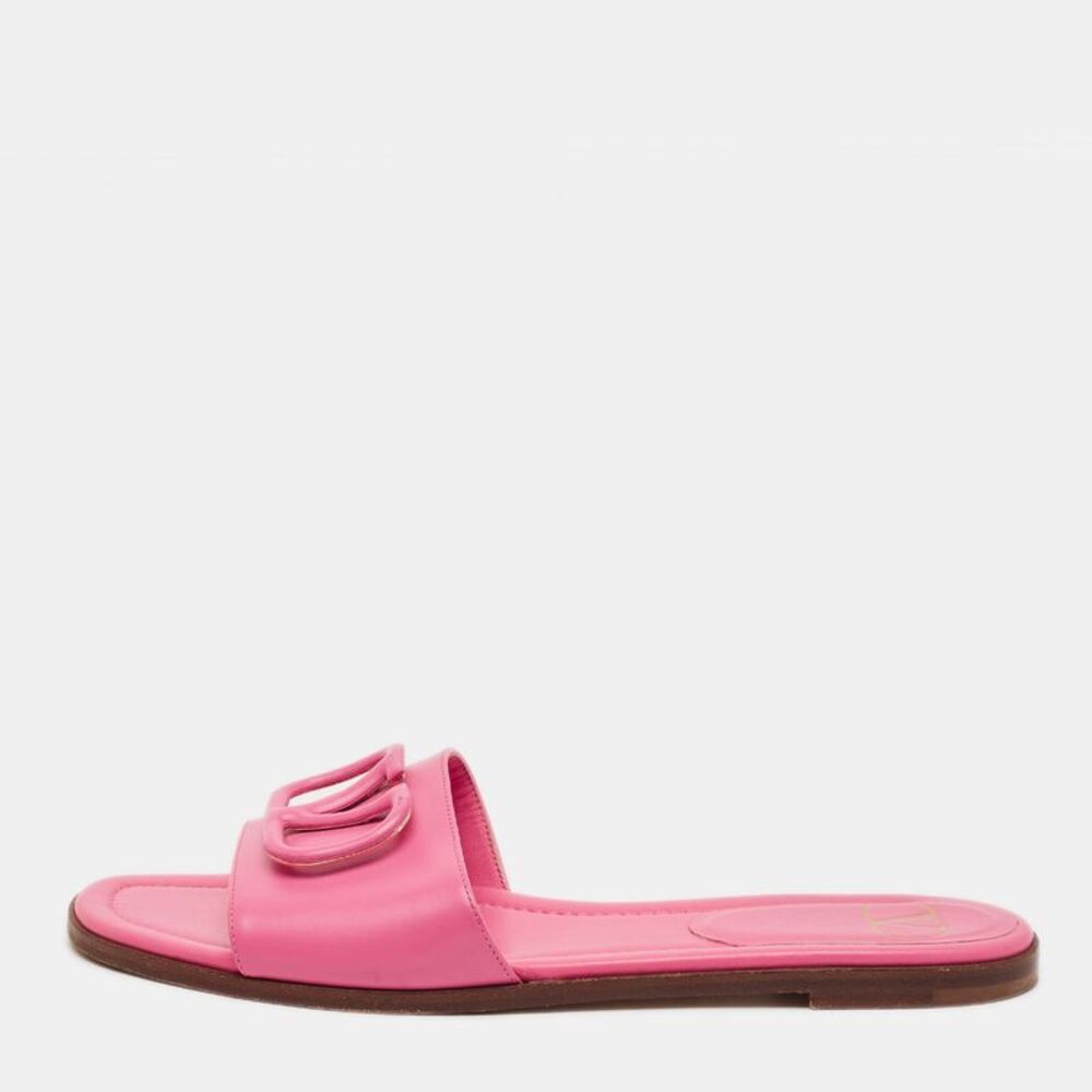 Valentino Vlogo Size 39 Pink Leather Flat Slide